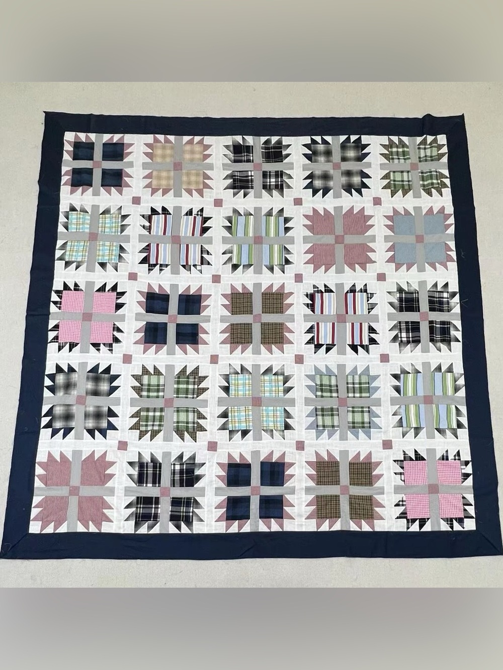 Handmade Heritage Plaid Paws Cotton Queen size Patchwork quilt top/topper